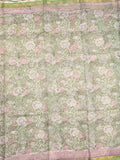 Kota fancy saree light green color allover prints & small zari border with printed pallu and printed blouse