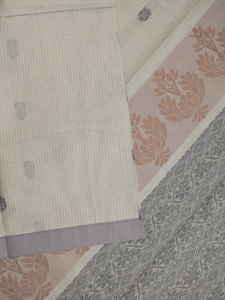 Kanchi cotton saree with allover motifs & contrast border with attached blouse