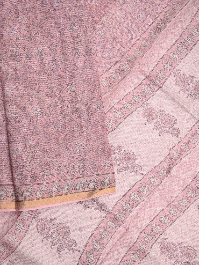 Kota fancy saree light purple color allover prints & small zari border with printed pallu and printed blouse