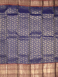 Kanchi pattu saree navy blue color allover zari weaves & zari border with rich pallu and contrast plain blouse