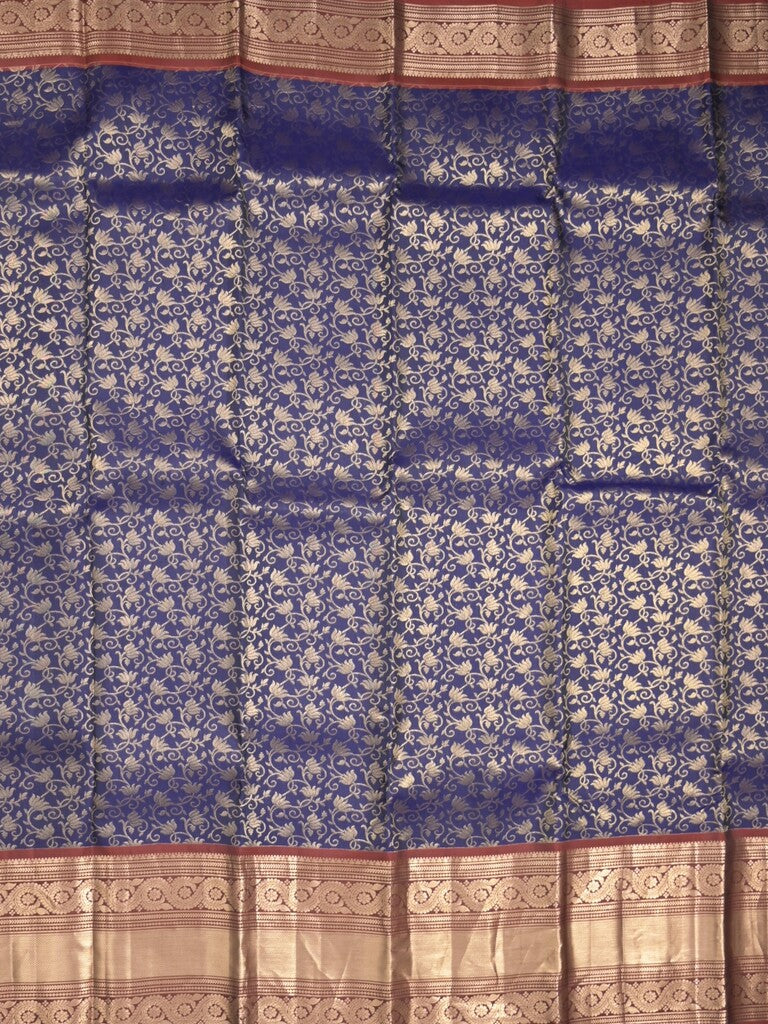 Kanchi pattu saree navy blue color allover zari weaves & zari border with rich pallu and contrast plain blouse