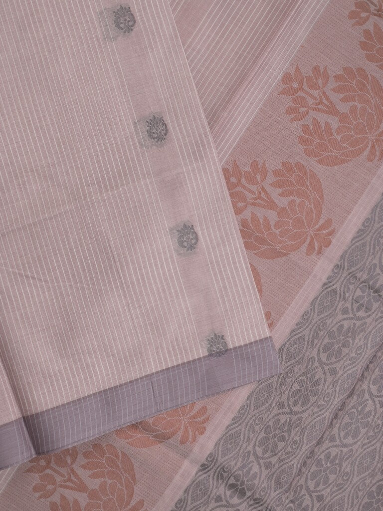 Kanchi cotton saree with allover motifs & contrast border with attached blouse