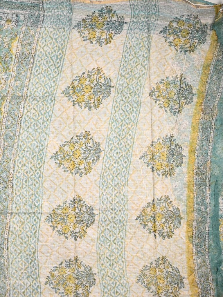 Kota fancy saree pastel blue color allover prints & small zari border with printed pallu and printed blouse