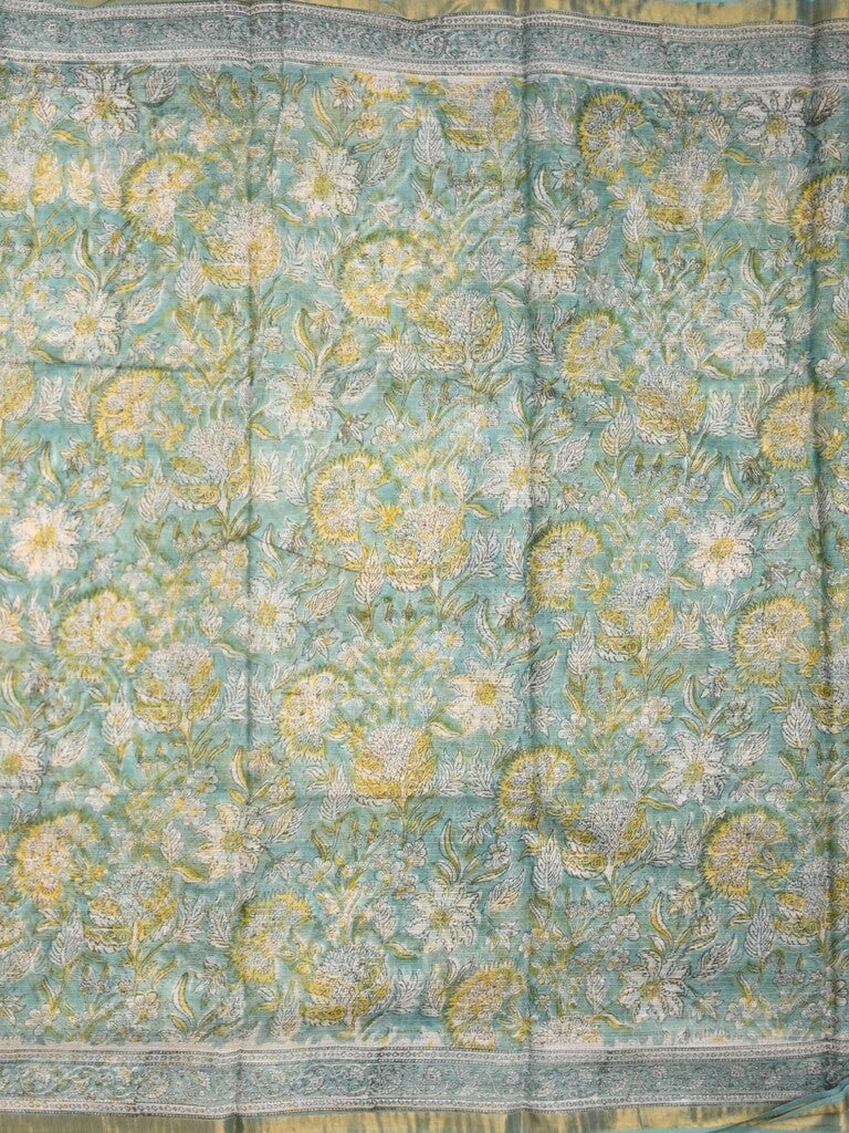 Kota fancy saree pastel blue color allover prints & small zari border with printed pallu and printed blouse