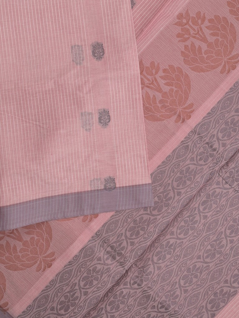 Kanchi cotton saree with allover motifs & contrast border with attached blouse