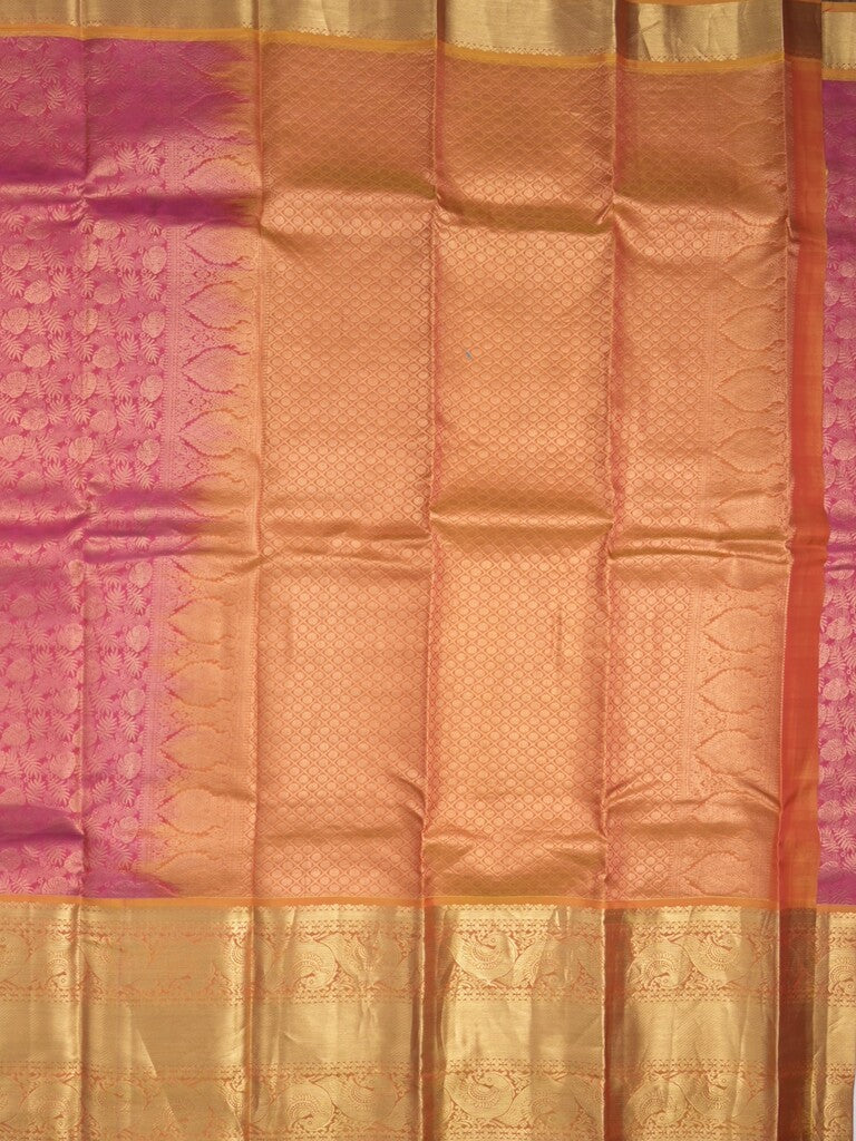 Kanchi pattu saree pink color allover zari weaves & zari border with rich pallu and contrast plain blouse