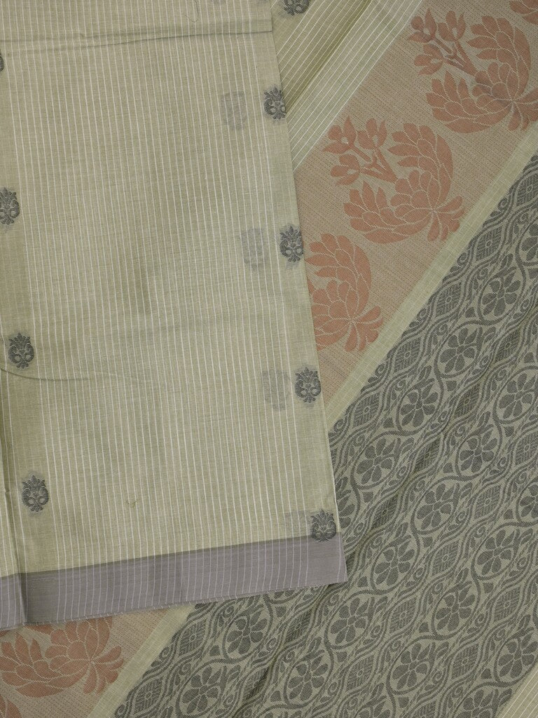 Kanchi cotton saree with allover motifs & contrast border with attached blouse