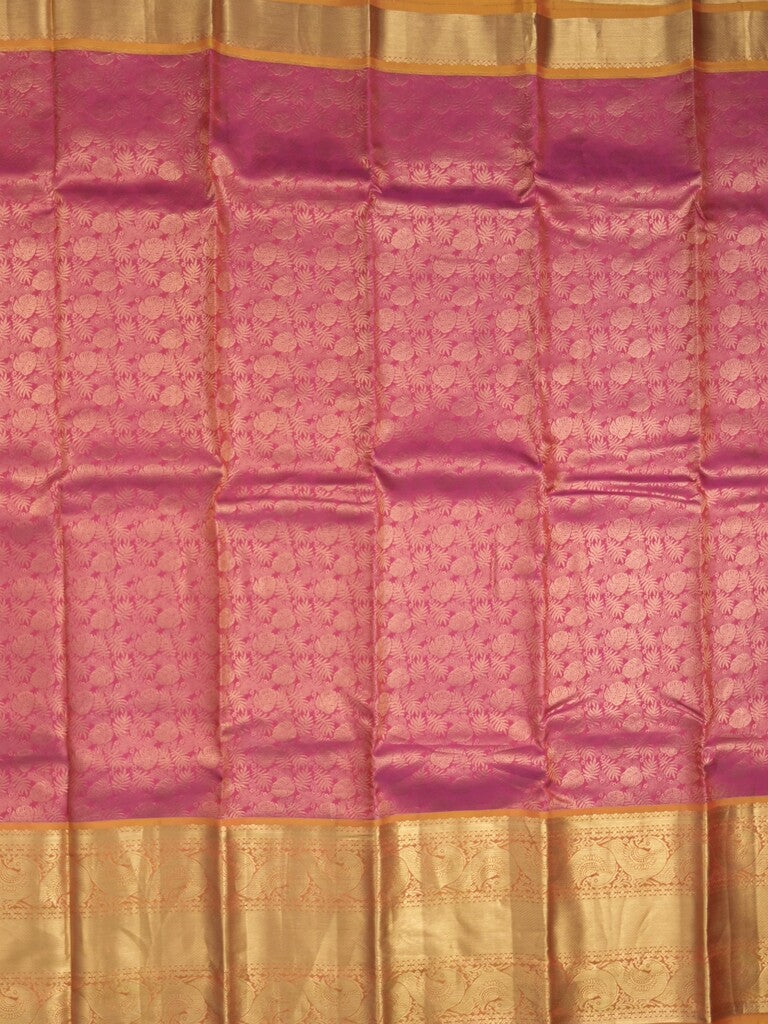 Kanchi pattu saree pink color allover zari weaves & zari border with rich pallu and contrast plain blouse