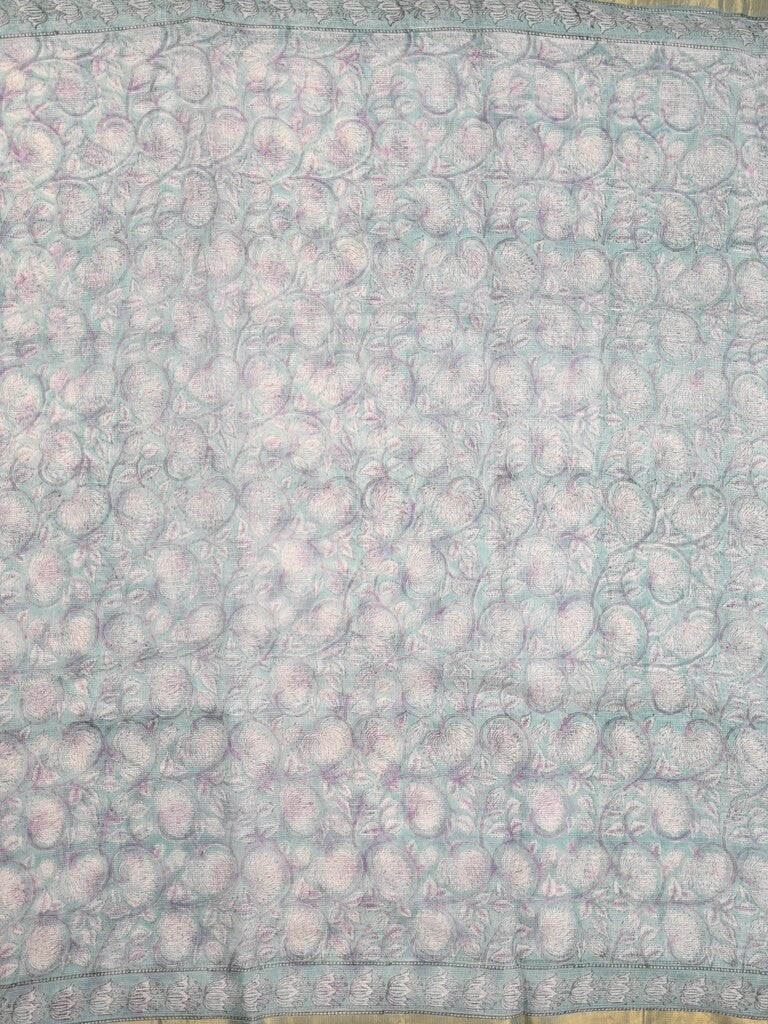 Kota fancy saree white color allover prints & small zari border with printed pallu and printed blouse
