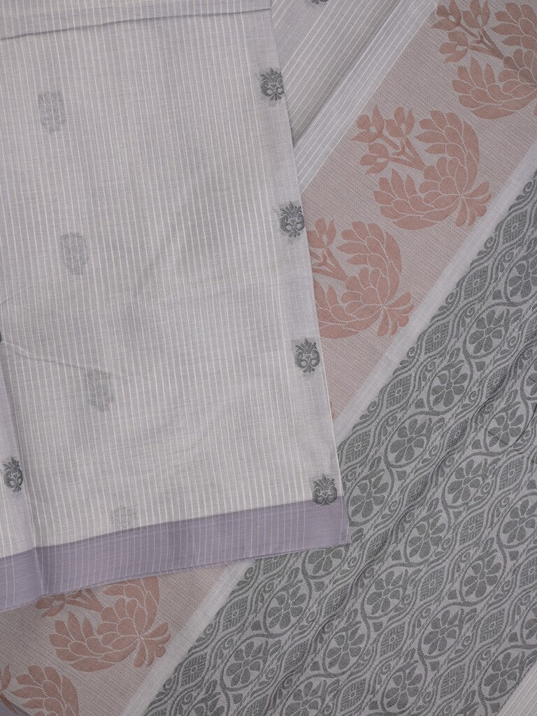 Kanchi cotton saree with allover motifs & contrast border with attached blouse