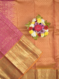 Kanchi pattu saree pink color allover zari weaves & zari border with rich pallu and contrast plain blouse