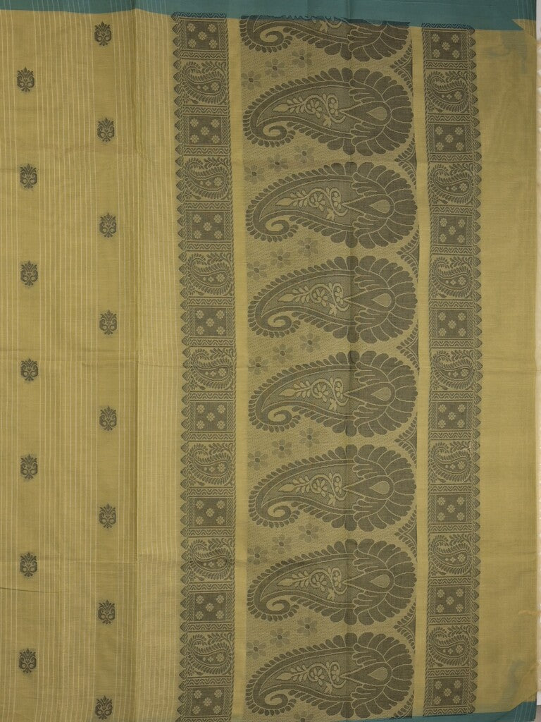 Kanchi cotton saree with allover motifs & contrast border with attached blouse