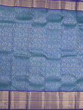 Kanchi pattu saree blue color allover zari weaves & zari border with rich pallu and contrast plain blouse