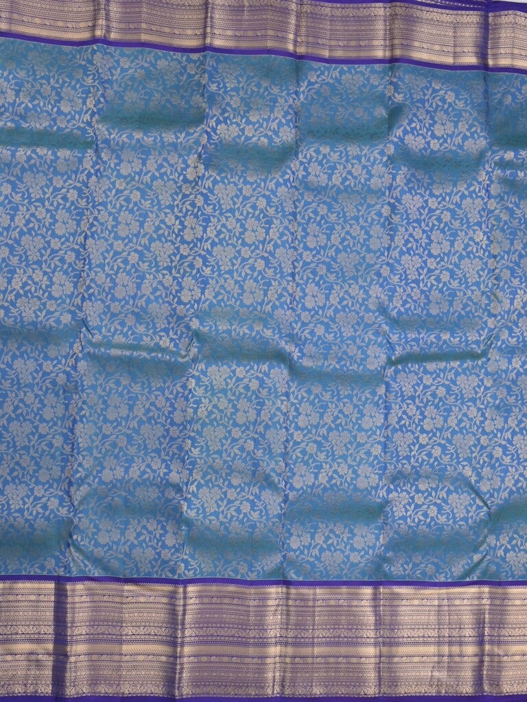 Kanchi pattu saree blue color allover zari weaves & zari border with rich pallu and contrast plain blouse