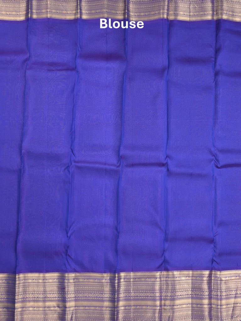 Kanchi pattu saree blue color allover zari weaves & zari border with rich pallu and contrast plain blouse