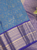 Kanchi pattu saree blue color allover zari weaves & zari border with rich pallu and contrast plain blouse
