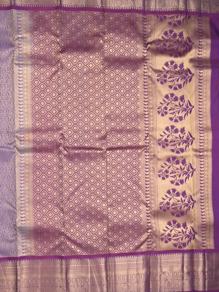 Kanchi pattu saree light purple color allover zari weaves & zari border with rich pallu and contrast plain blouse