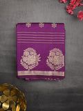 Dupion fancy saree violet color allover weaves & zari border with zari pallu and contrast blouse