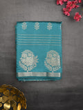 Dupion fancy saree sky blue color allover weaves & zari border with zari pallu and contrast blouse
