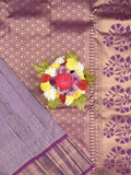 Kanchi pattu saree light purple color allover zari weaves & zari border with rich pallu and contrast plain blouse