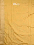Dupion fancy saree yellow color allover weaves & zari border with zari pallu and plain self blouse