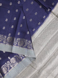 Green mango fancy sarees with allover zari detailing and attached contrast blouse