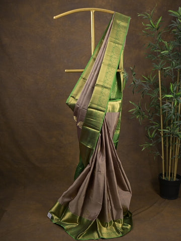 Kanchi pattu saree greyish purple color allover zari motifs & zari border with rich pallu and contrast plain blouse