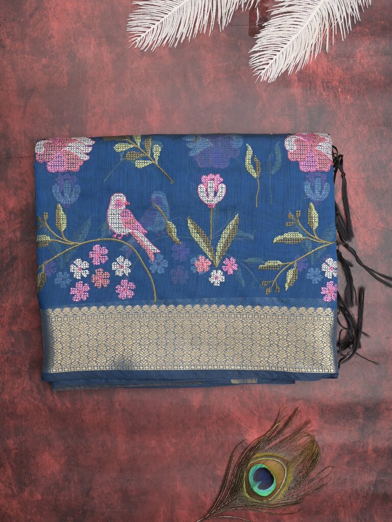 Chanderi fancy saree for women | blue | zari border | party wear