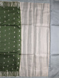 Green mango fancy sarees with allover zari detailing and attached contrast blouse