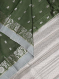 Green mango fancy sarees with allover zari detailing and attached contrast blouse