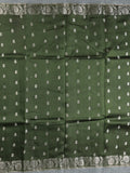 Green mango fancy sarees with allover zari detailing and attached contrast blouse