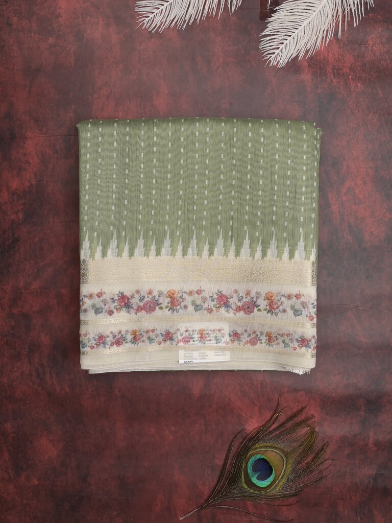 Tussar fancy saree for women | Pista green | floral border | party wear