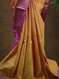 Kanchi pattu saree pinkish orange color allover zari motifs & zari border with rich pallu and contrast plain blouse