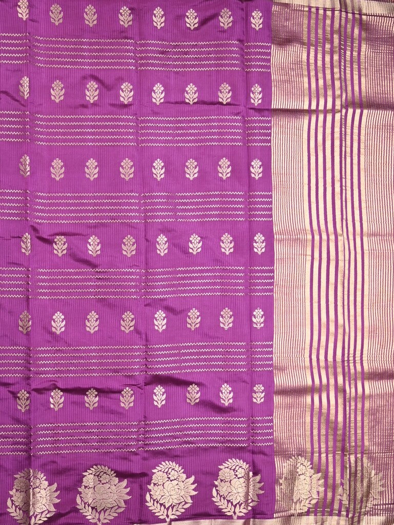 Dupion fancy saree violet color allover weaves & zari border with zari pallu and contrast blouse