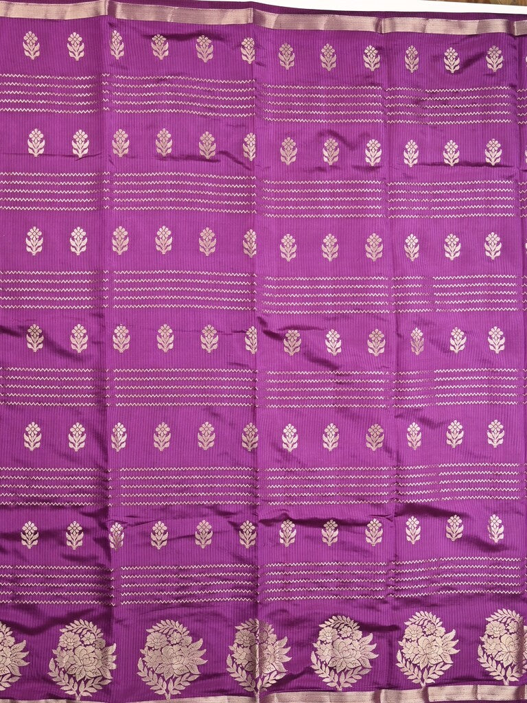 Dupion fancy saree violet color allover weaves & zari border with zari pallu and contrast blouse
