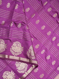 Dupion fancy saree violet color allover weaves & zari border with zari pallu and contrast blouse