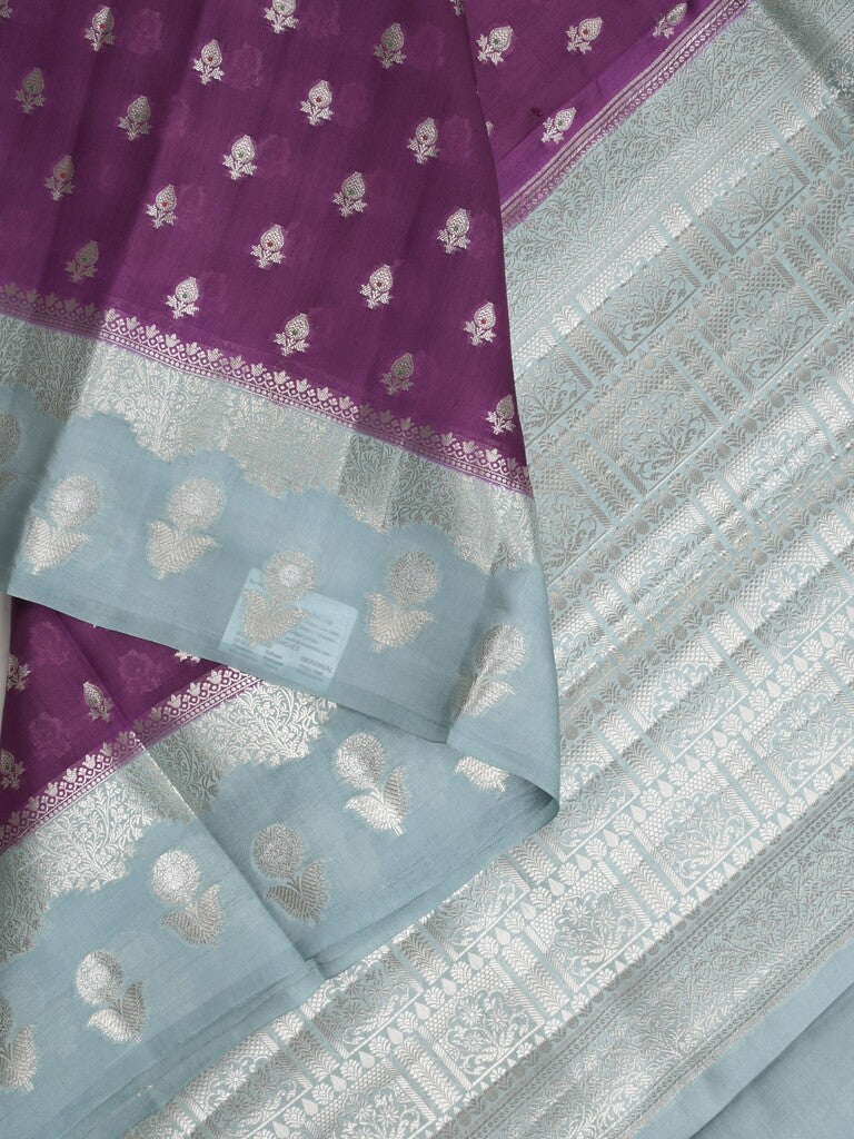 Green mango fancy sarees with allover zari detailing and attached contrast blouse