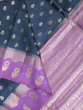 Green mango fancy sarees with allover zari detailing and attached contrast blouse