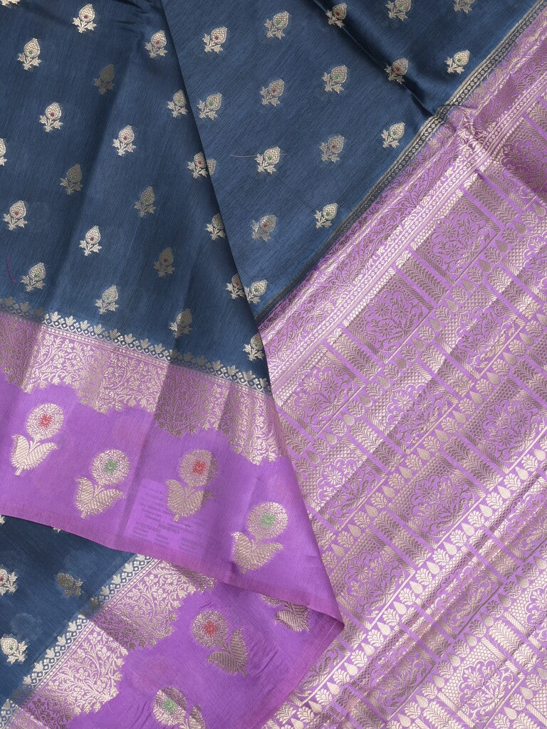 Green mango fancy sarees with allover zari detailing and attached contrast blouse