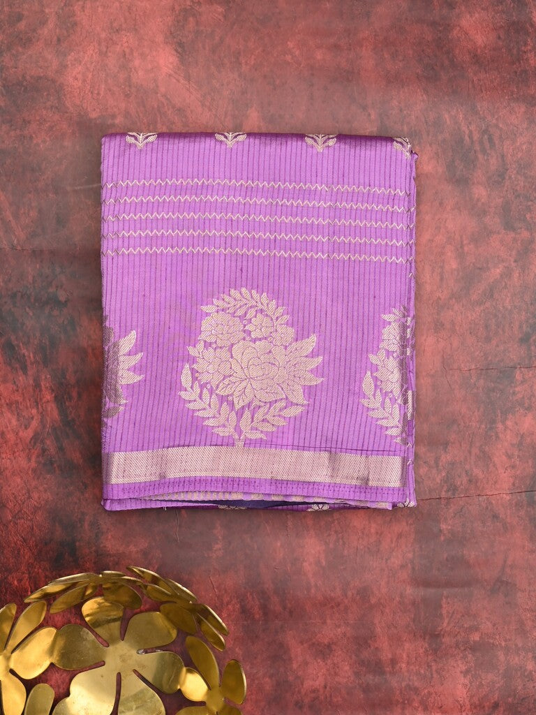 Dupion fancy saree purple color allover weaves & zari border with zari pallu and contrast blouse