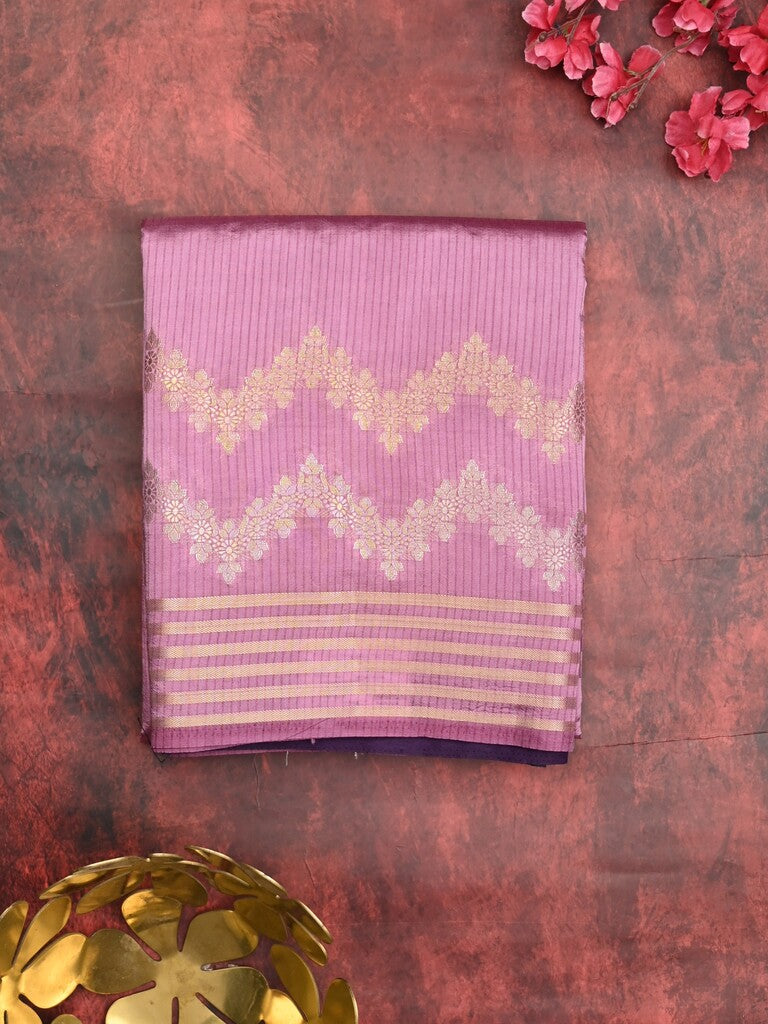Dupion fancy saree light purple allover weaves & zari border with zari pallu and contrast blouse