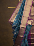 Kanchi pattu saree sky blue color allover zari weaves & zari border with rich pallu and contrast plain blouse