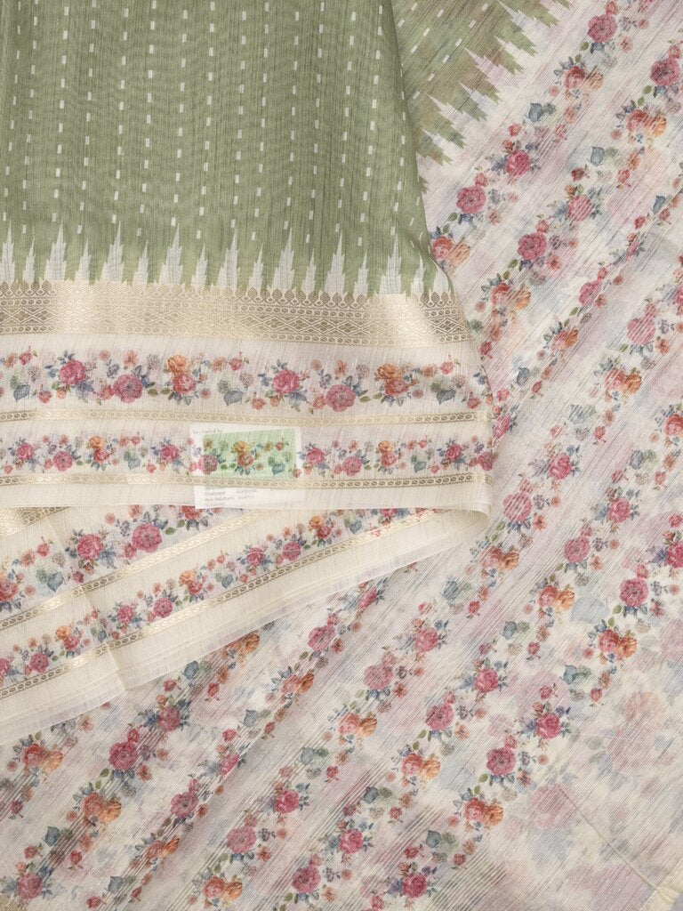 Tussar fancy saree for women | Pista green | floral border | party wear