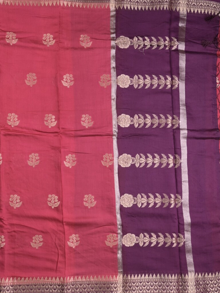 Maheshwari fancy saree with allover zari motifs & zari border with contrast blouse
