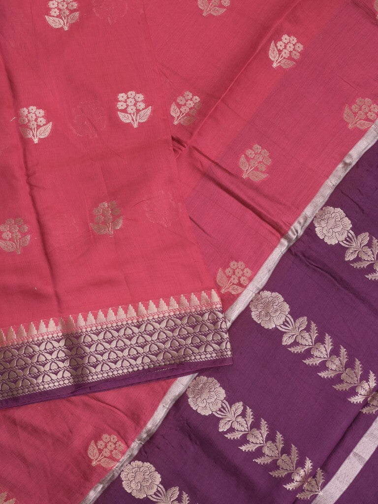 Maheshwari fancy saree with allover zari motifs & zari border with contrast blouse