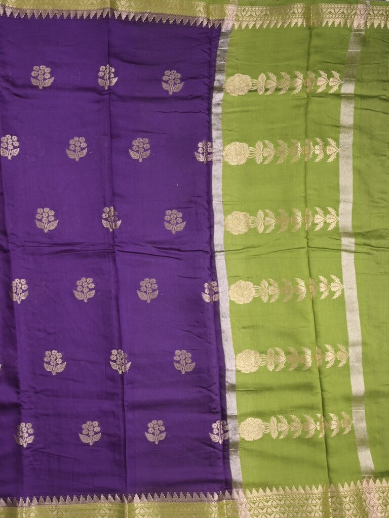 Maheshwari fancy saree with allover zari motifs & zari border with contrast blouse