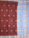 Maheshwari fancy saree with allover zari motifs & zari border with contrast blouse