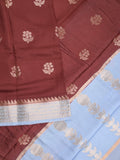 Maheshwari fancy saree with allover zari motifs & zari border with contrast blouse