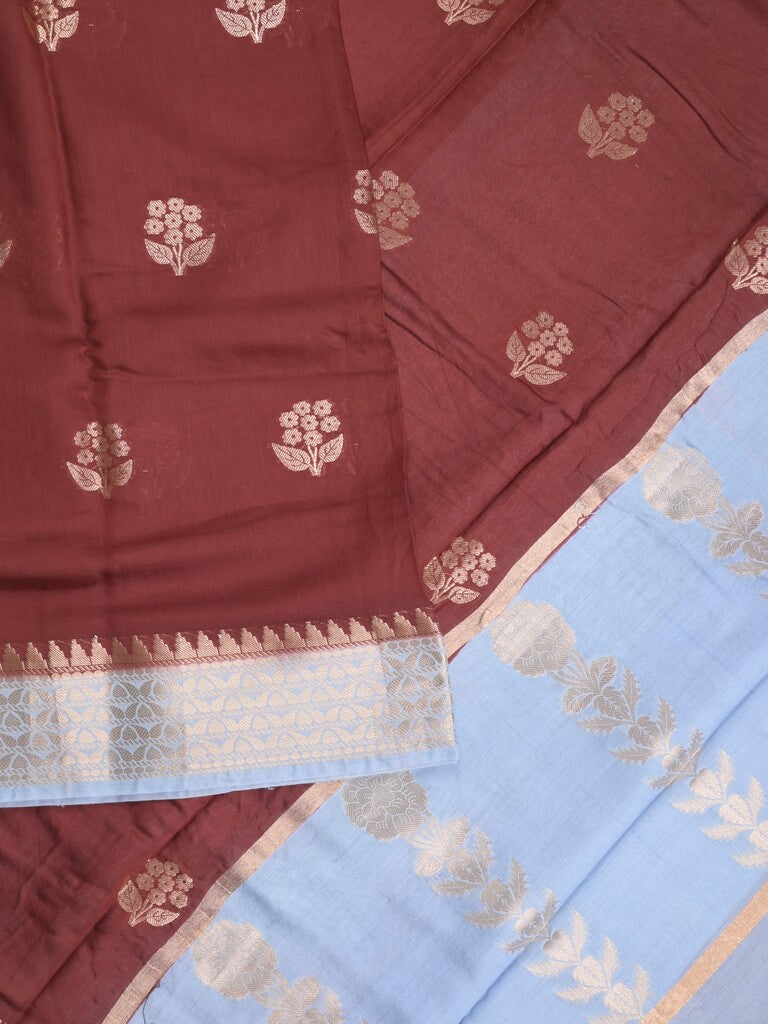 Maheshwari fancy saree with allover zari motifs & zari border with contrast blouse