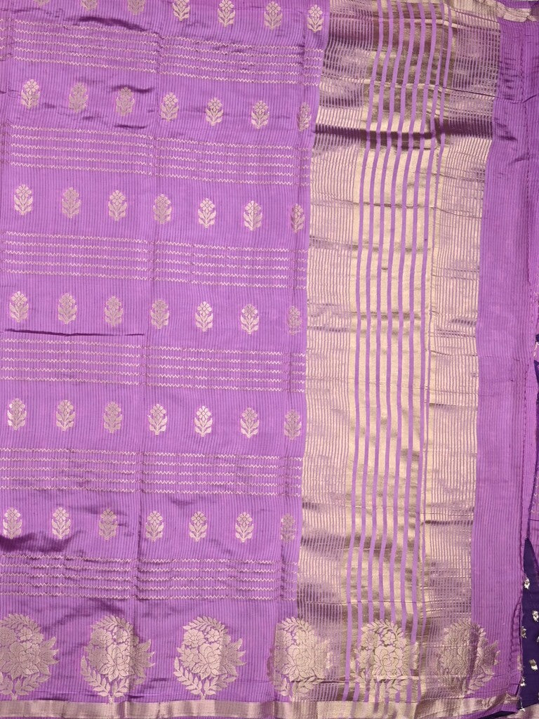 Dupion fancy saree purple color allover weaves & zari border with zari pallu and contrast blouse
